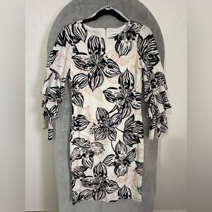 Calvin Klein Black and White Floral Long Sleeve Dress